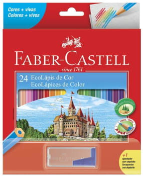 Kit Lápis de Cor Sextavado + Apontador com Depósito, Faber-Castell, EcoLápis, 120124+1APT, 24 Cores