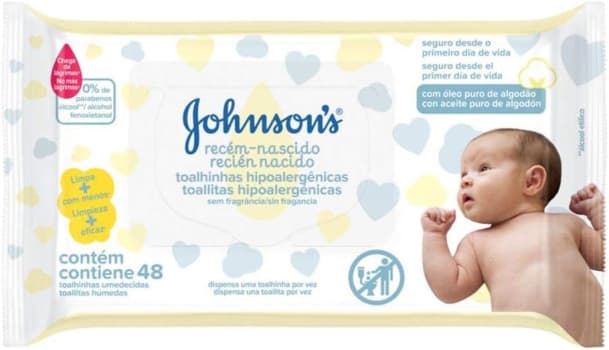 2 Pacotes — Lenços Umedecidos JOHNSON'S® Baby Recém Nascido, 48 Unidades