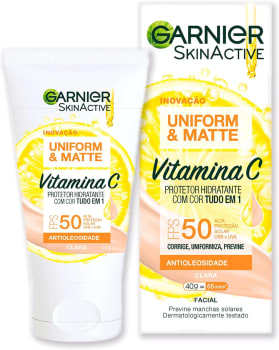 Protetor Hidratante Facial Garnier Uniform & Matte Vitamina C FPS 50 Cor Clara - 40g