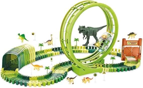 Pista Dinossauro Track com Looping e Acessórios 119 Peças + Carrinho DM Toys DMT6132