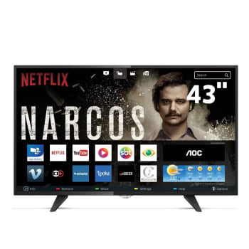 Smart TV LED 43" Full HD AOC LE43S5977 com Wi-Fi, Botão Netflix, App Gallery, Conversor Digital Integrado, Entradas HDMI e USB