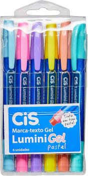 Caneta Marca Texto Gel, CiS, Lumini Gel Pastel, 6 Cores Tons Pastel