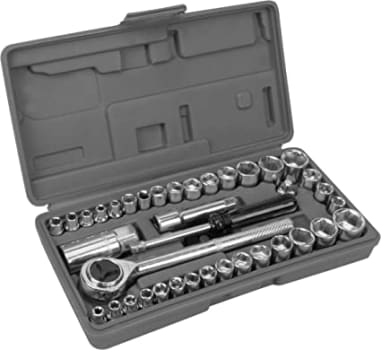 Performance Tool W1173 SAE/Metric Conjunto de soquetes métricos e SAE de 40 peças, chave de 0,63 cm e 0,95 cm