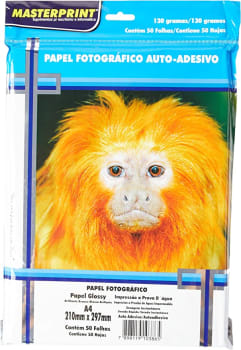 Papel Fotográfico, Inkjet, A4, Glossy, Adesivo 130 g, Masterprint, 302010041, Multicor, pacote de 50