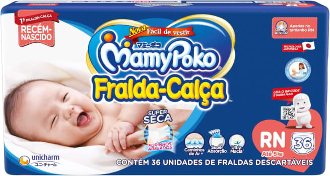 Fralda-Calça Mamypoko Tamanho RN - 36 Unidades