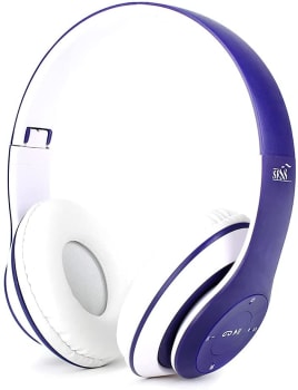 Fone De Ouvido Wireless Bluetooth Dobrável Azul com Branco