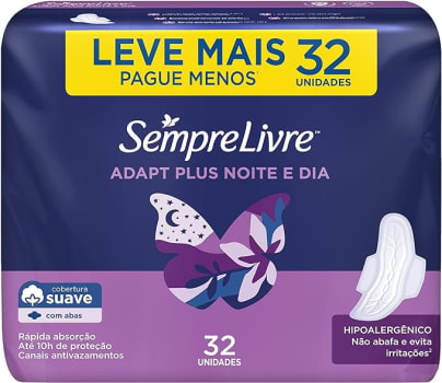 Sempre Livre Absorvente Externo Noturno Plus Noite e Dia Suave 32un Embalagem pode variar