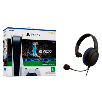 Console PlayStation 5 (Com leitor de Disco) + Jogo EA Sports FC24 + Headset Gamer HyperX 4PF42AA