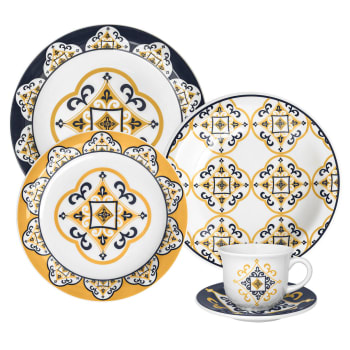 Aparelho de Jantar 20 Peças em Cerâmica Oxford Daily Floreal São Luis JM38-6779 Amarelo e Azul