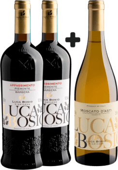 Kit Luca Bosio: 2 Appassimento Barbera Piemonte DOC + 1 Moscato d'Asti DOCG Grátis