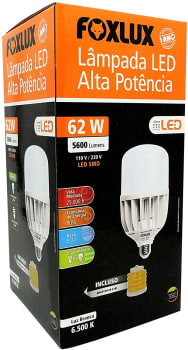 Lâmpada LED Alta Potência Foxlux Luz Branca 6500K 62W Bivolt Base E-27