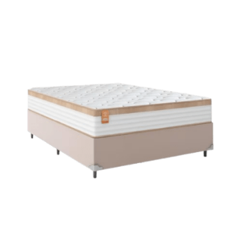 Cama Box Casal Colchão Molas Ensacadas Real 138x188x65cm Branco / Bege - Suporta até 130Kg Por Pessoa - Branco