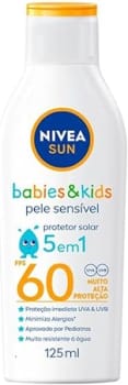 NIVEA SUN Protetor Solar Kids & Babies Pele Sensível FPS 60 125ml - Infantil, muito alta proteção UVA/UVB, minimiza o surgimento de alergias, muito resistente à água com proteção imediata, para a pele delicada das crianças