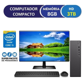 Computador Desktop Compacto EasyPC Intel Core i5 8GB HD 3TB com Monitor LED 19.5" HDMI mouse e teclado