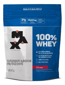 Suplemento Em Pó Max Titanium 100% Whey Proteínas 100% Whey Sabor Morango Em Sachê De 900g