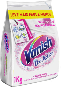 3 Pacotes — Tira Manchas em Pó Crystal White Oxi Action Refil Econômico para Roupas Brancas - 1kg Cada