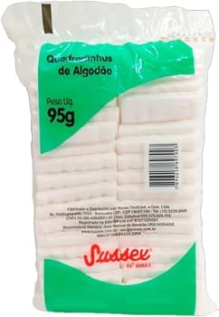 SUSSEX - Algodão Quadrado Hidrofilo, com 20 quadradinhos, 95G