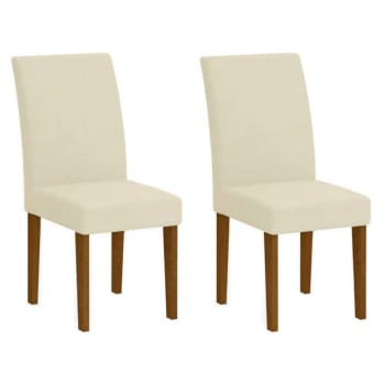 Conjunto com 2 Cadeiras Grecia Veludo Imbuia e CremeConjunto com 2 Cadeiras Grecia Veludo Imbuia e Creme