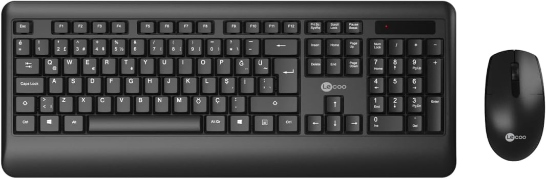 Combo Teclado E Mouse Sem Fio Lecoo KW202BK Preto Layout ABNT2 Ergonomico