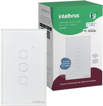 Interruptor Touch Inteligente Compatível Com Alexa Com 3 Teclas EWS 1003 Branco Intelbras