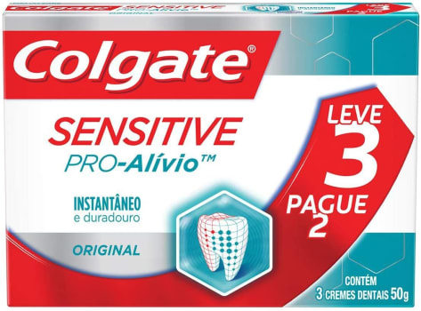 2 Pacotes - Creme Dental Colgate Sensitive Pro-Alívio Original 50g 3 Unidades Cada