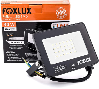 Refletor de LED Foxlux 30 W 6500 K Luz branca Bivolt Proteão IP65 Driver Embutido