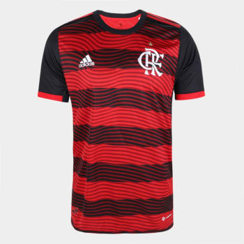 Camisa Flamengo I 22/23 s/n° Torcedor Adidas Masculina - Vermelho+Preto