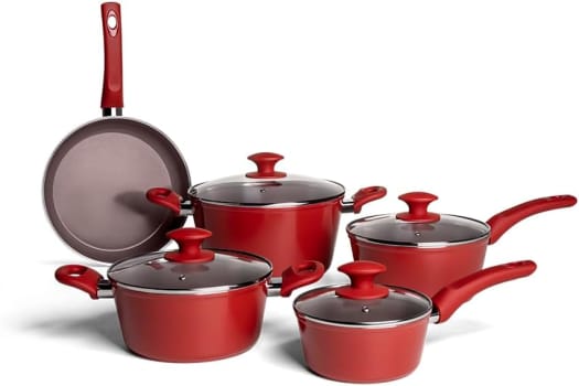 Jogo de Panelas 5 Peças Ceramic Life Optima com Fundo de Indução Brinox - Vermelho Carmin