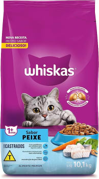 Ração Whiskas para gatos adultos castrados, Peixe, 10,1 kg