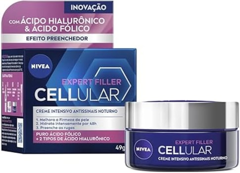 NIVEA Creme Facial Antissinais Cellular Filler Noite 49g - Reduz profundamente as rugas, diminui linhas de expressão e deixa a pele com aparência jovem, com ácido hialurônico