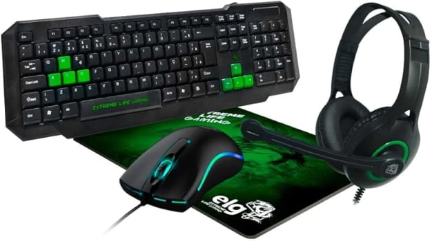 Combo Gamer Teclado BNT2 + Headset com Microfone Omnidirecional + Mouse Óptico com 4 Botões de Resposta Rápida + Mousepad 250x210mm - CGDW41G